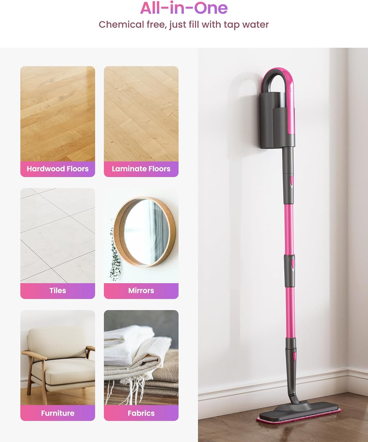 7-in-1 Steam Mop Dual-Rod Design with Detachable Handheld